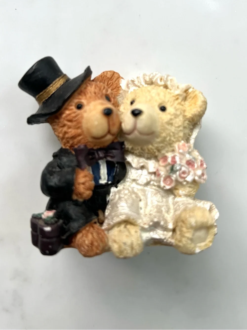 Vintage Teddy Bear Wedding Figurine Cake Topper Bride & Groom 90s